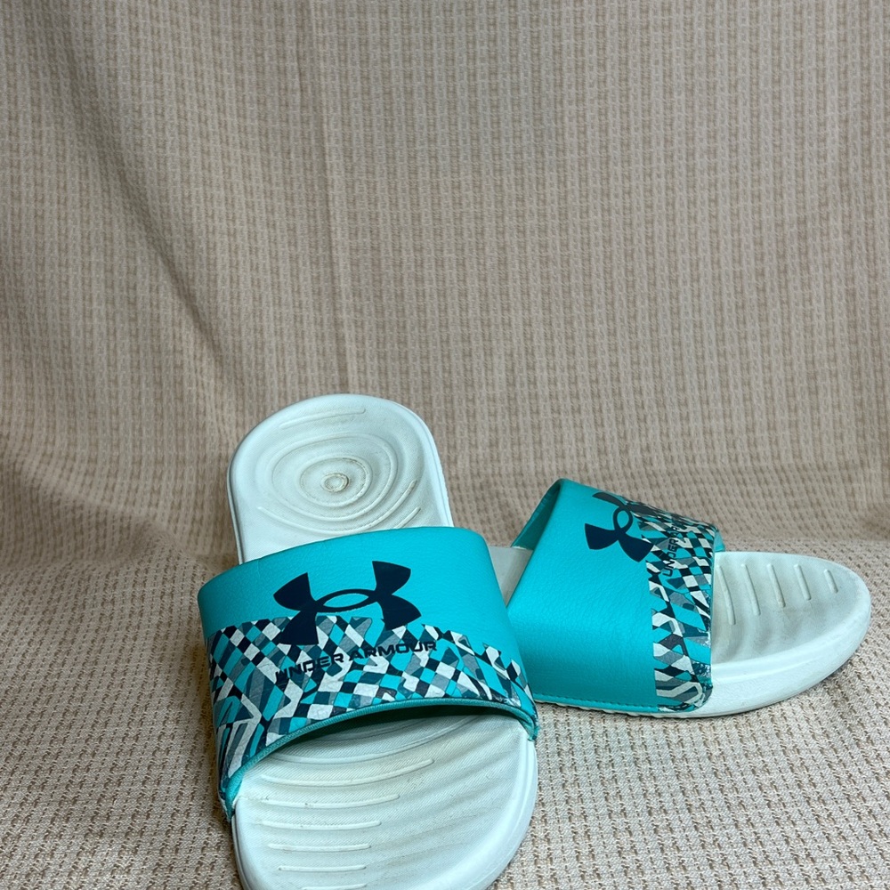 Under Armour Teal and White Slide Sandals